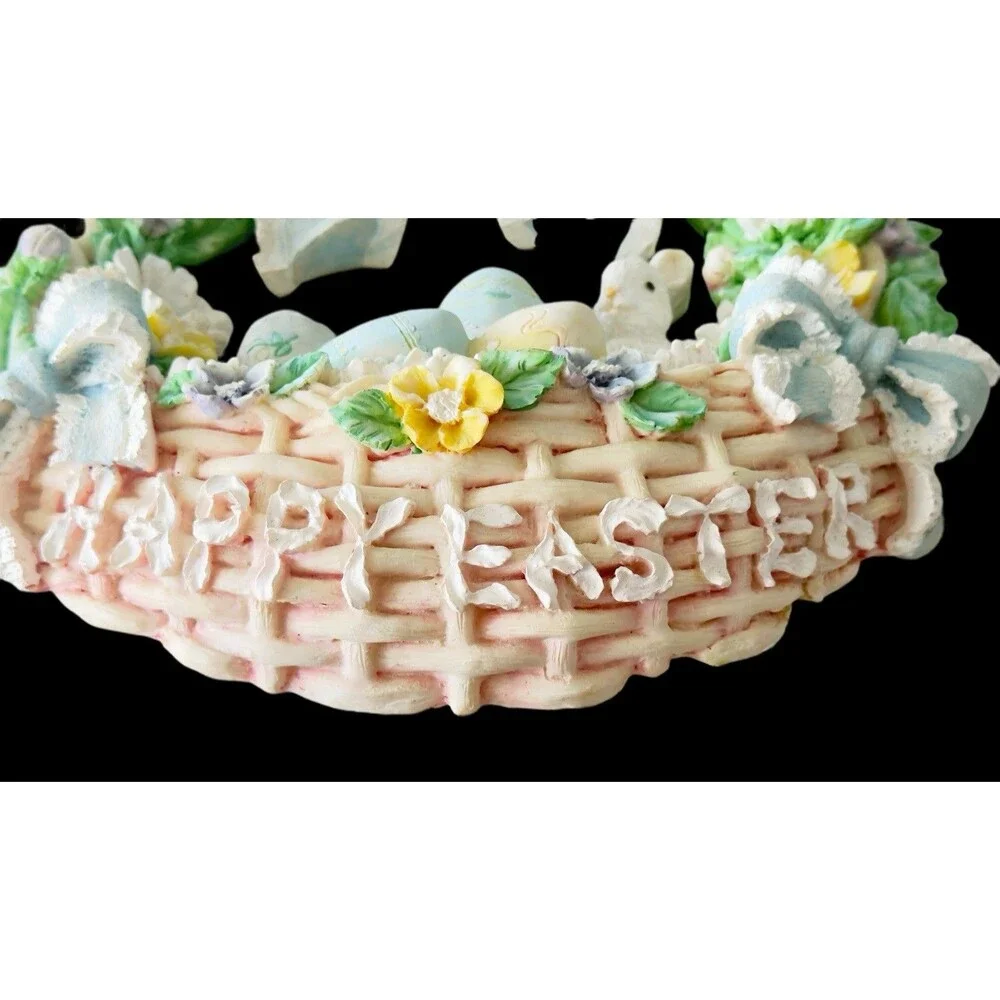 York 1996 Easter Bunny Wreath Figurine House of Lloyd Spring Basket Eggs Pastel